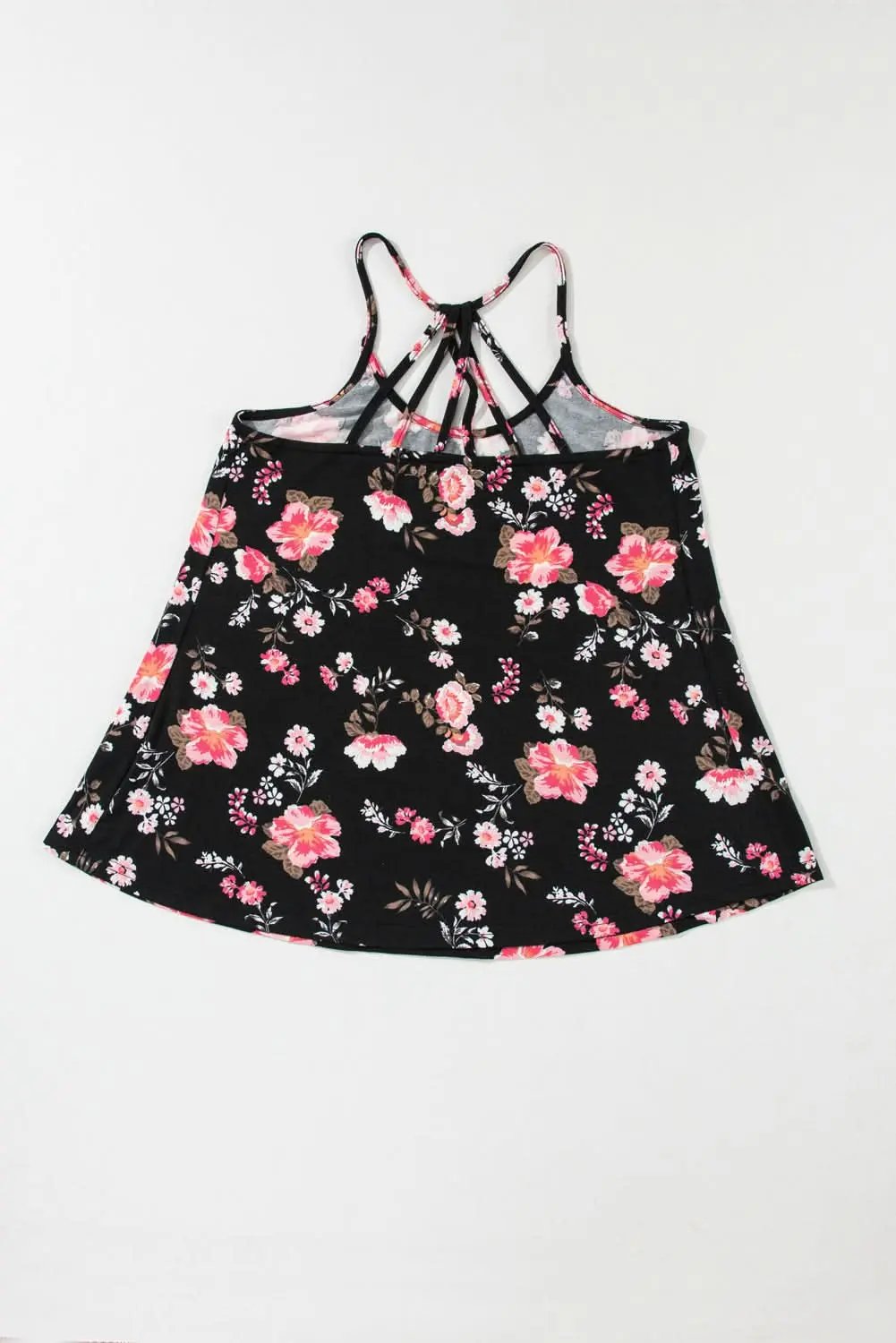 Black Floral Spaghetti Straps Strappy Back Tank Top - Love Salve